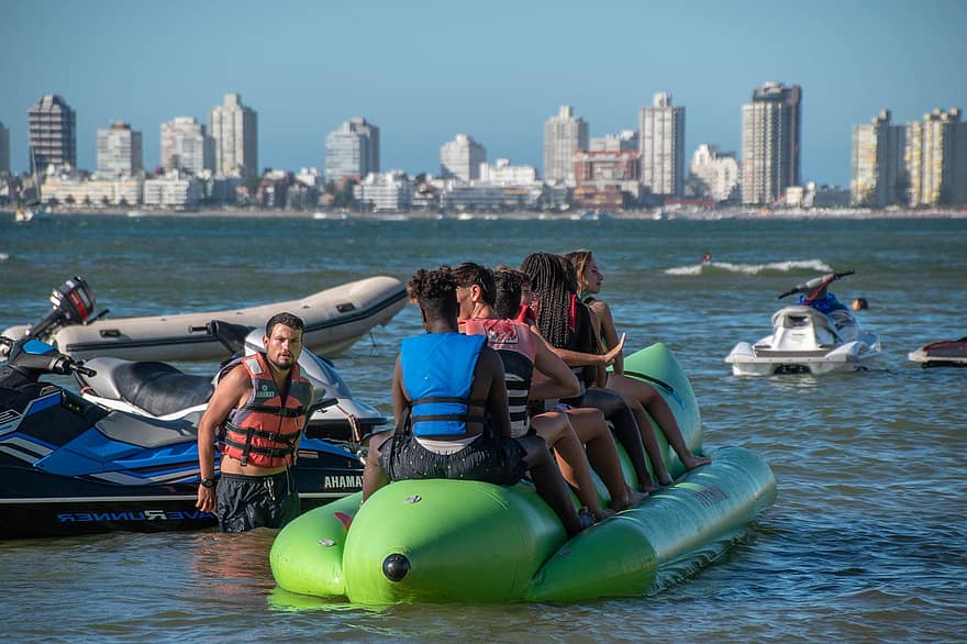 Banana Boat, People, Sea, Group, Friends, Water Activities, Jet Ski, Personal Watercraft, Recreation, Water, summer