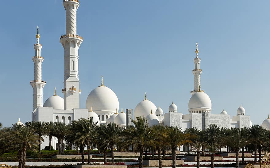kupol, arkitektur, moské, himmel, abu, religion, abu dhabi moské, allah, arab, arabiska, byggnad