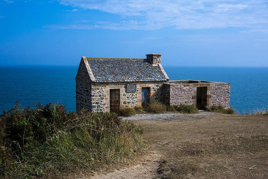 house, coast, nature, outdoors, abandoned, old, blue, architecture, summer, water, landscape