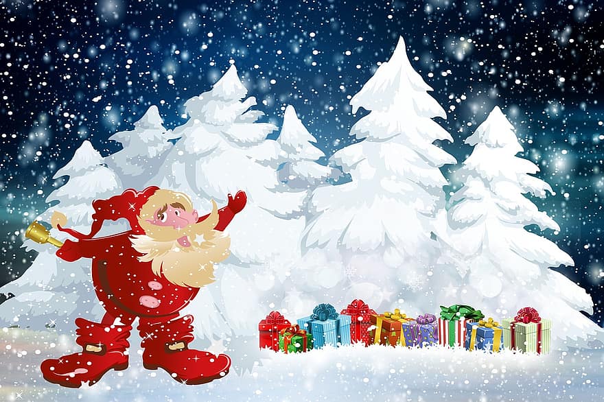 joulu, Joulupukki, Nicholas, lumi, punainen, talvi-, lahjat, joulukuu, joulupukki, joulukortti, tulo
