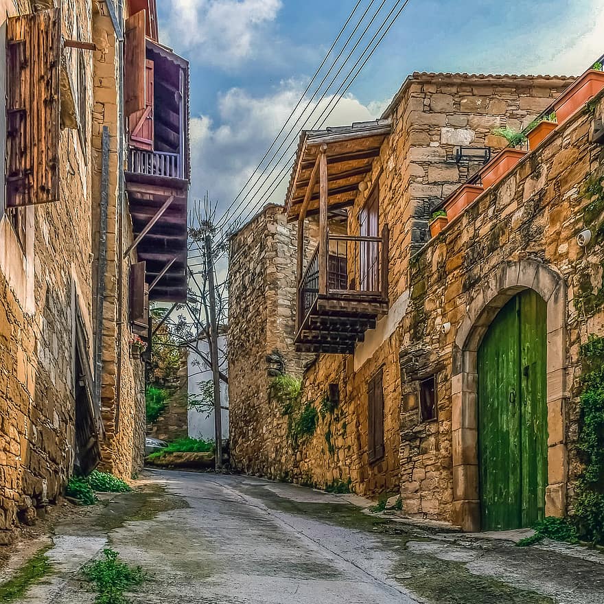 házak, építészet, hagyományos, Ciprus, régi, épület, backstreet