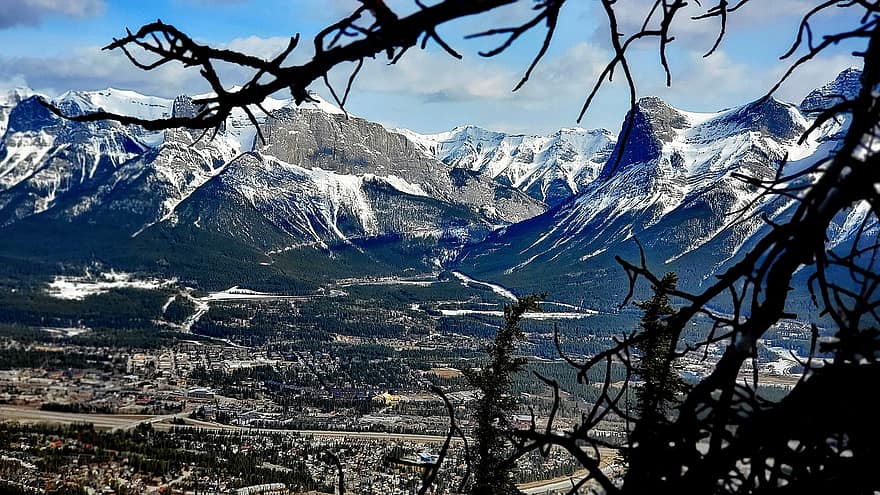 természet, téli, túrázás, Canmore, Alberta, Kanada, hó, tájkép, hegyek