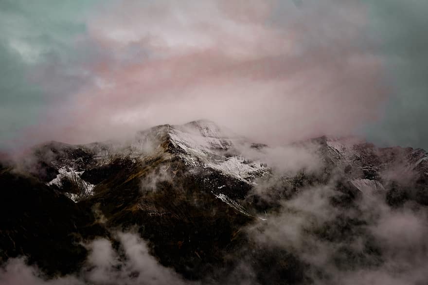 núi, sương mù, romania