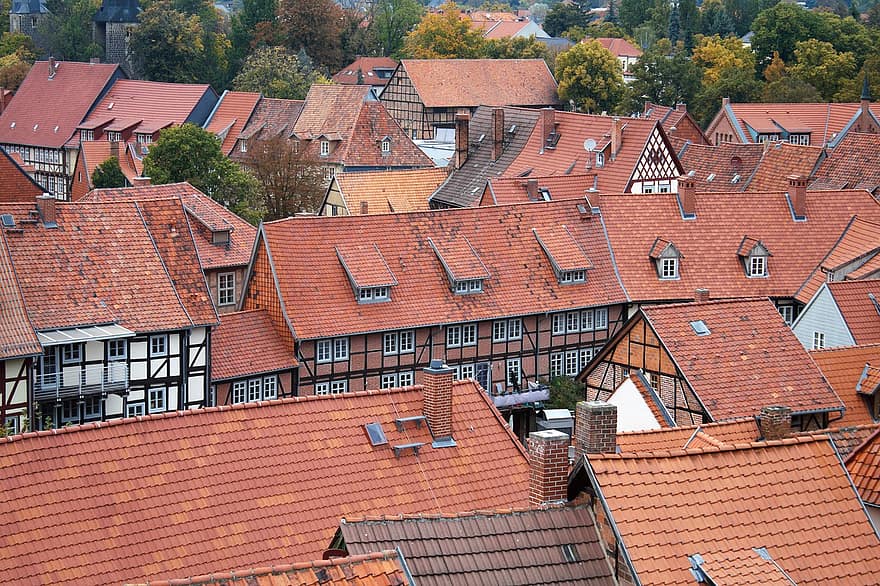 quedlinburg, pilsēta, jumti, mājas, ēkām, pusmalas mājas, kopnes, arhitektūra, harz, saksijas-anhaltas