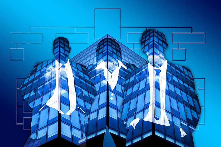 Business, Businessmen, Businessman, Businesswoman, Man, Woman, Silhouettes, Skyscraper, Commercial Building, Glass, Window