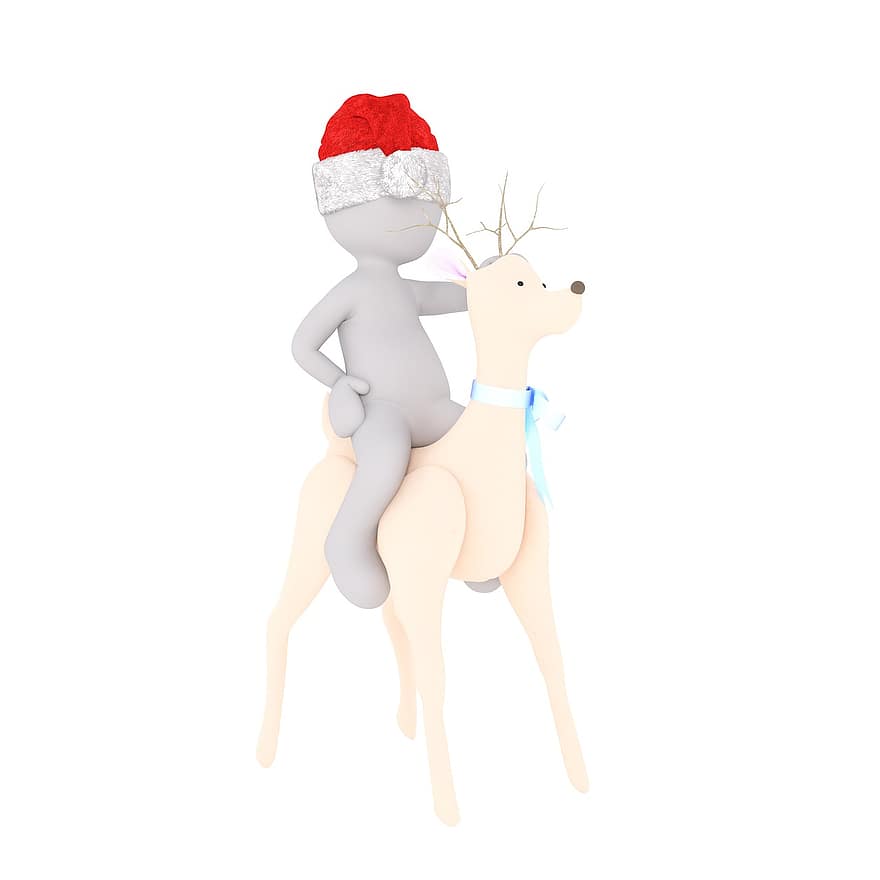 Коледа, бял мъж, цялото тяло, Санта шапка, 3D модел, фигура, изолиран, Северен елен, езда, приказка, Скандинавия