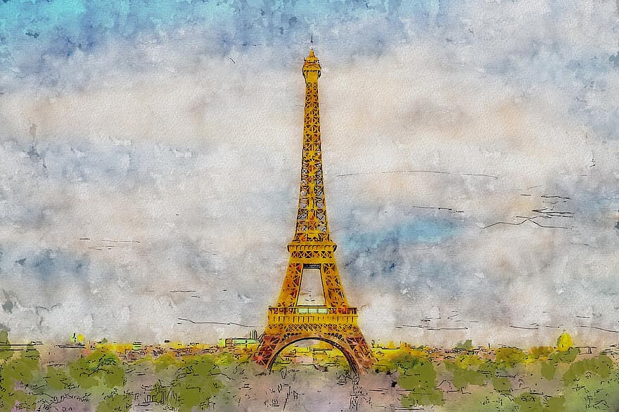 paris, Eiffeltårnet, Frankrike, illustrasjon