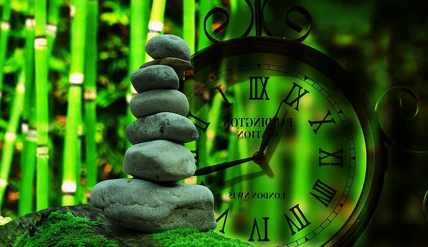 relógio, Tempo, pedra, equilibrar, meditação, viver, tempo de vida, quantidade de tempo, juventude, era, transitoriedade
