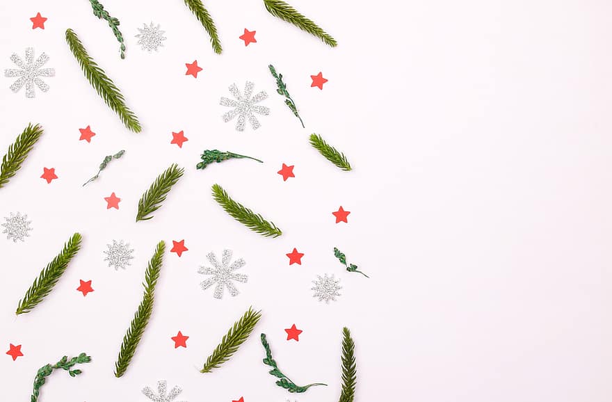 bakgrund, jul, prydnad, stjärna, gran gren, löv, snöflinga, första advent, dekoration, design, kort