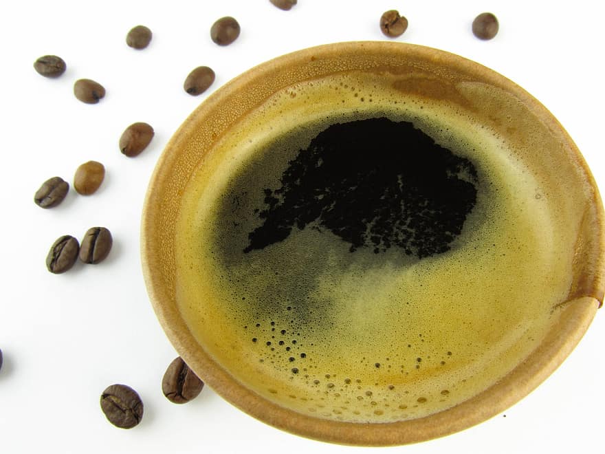 cafè, negre, espresso, tassa, beure, grans, primer pla, cafeïna, tassa de cafè, fons, cappuccino