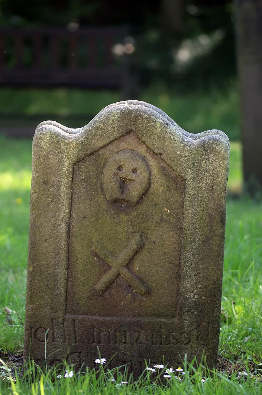 Gravestone, Skull, Crossbones, Old, Tomb, Tombstone, Churchyard, Graveyard, Headstone