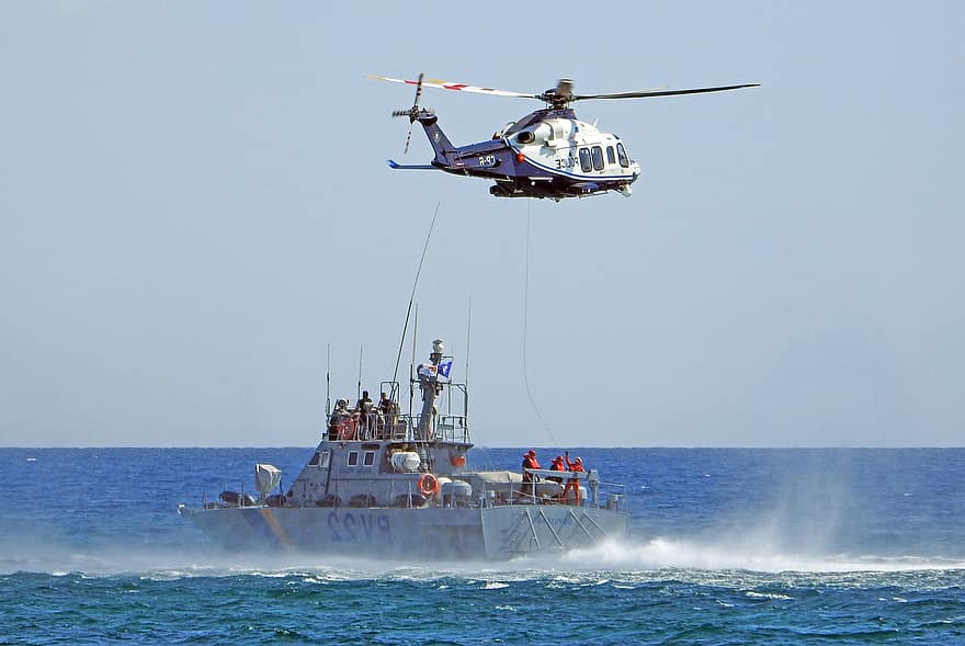 helikopter, kustvakt, räddnings operation, hav