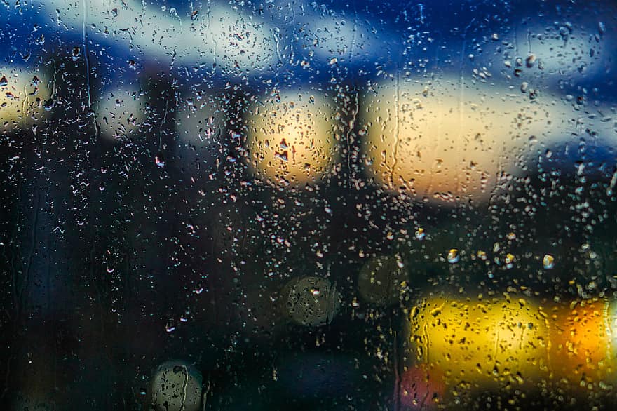 ड्रॉप, वर्षा, खिड़की, कांच, भीगा हुआ, पानी, पृष्ठभूमि, दीपक, ओस, बनावट, तरल