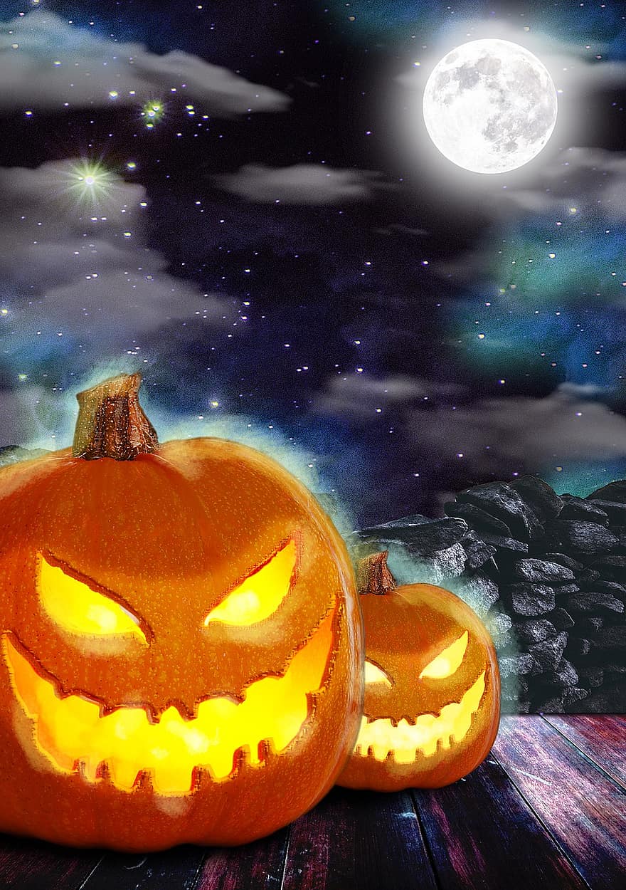 Halloween, zucche, il male, notte, Luna, pauroso, spaventoso, vacanza, ottobre, raccapricciante, frequentato