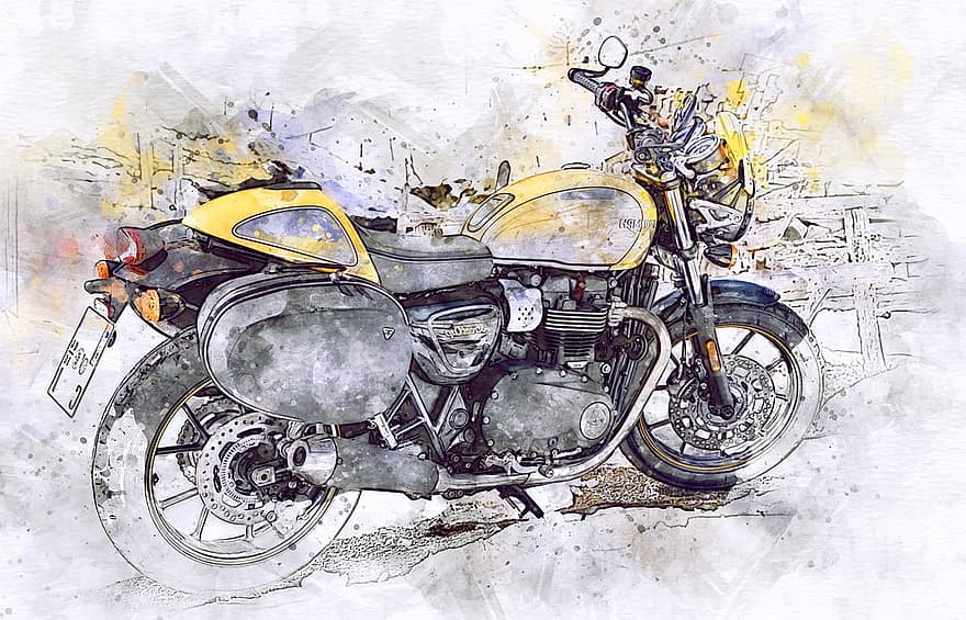 motocicleta, BMW, pintura, moto, vehículo, transporte, acuarela, creatividad