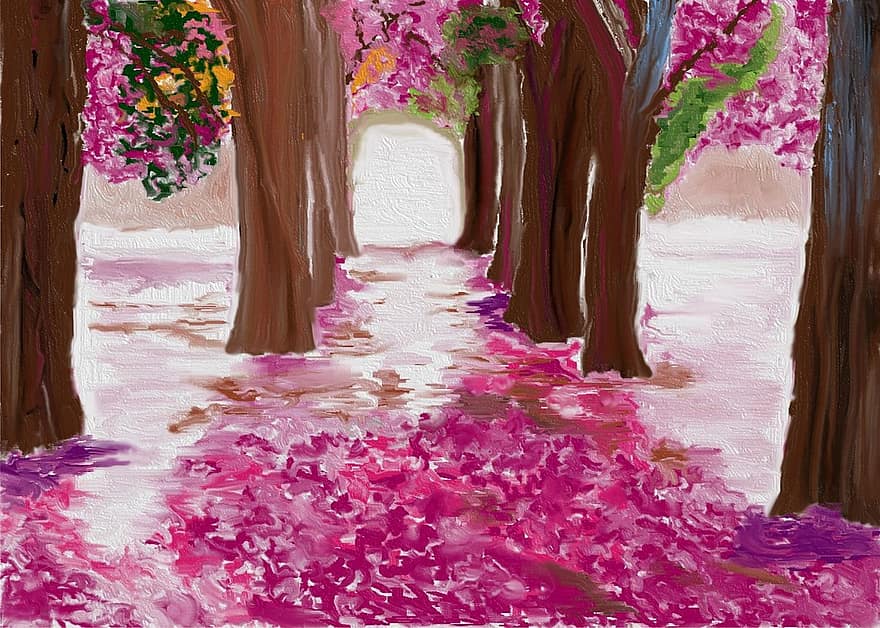 Spring, Forest, Abstract, Nature, Painting, Plant, Trees, Colorful