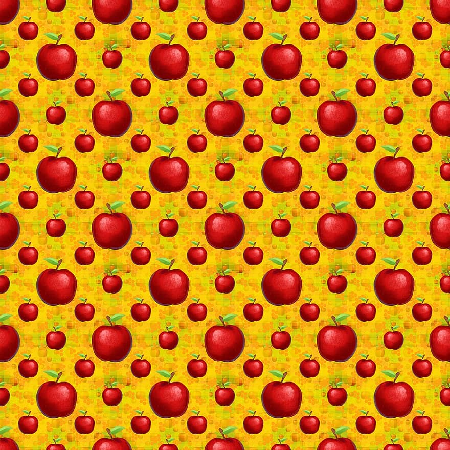 りんご、パターン、バックグラウンド、シームレスパターン、赤いりんご、フルーツ、熟した、フード