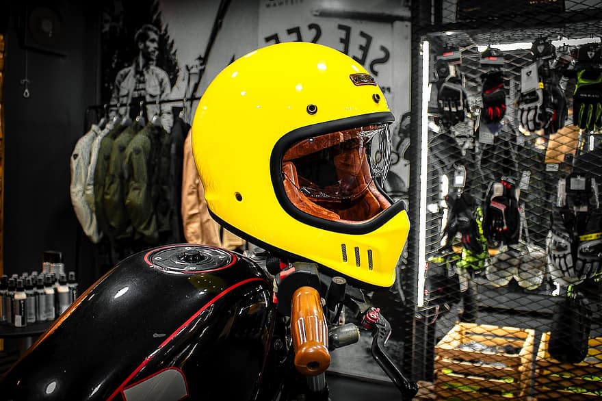 engrenagem, capacete, protecção, motocicleta, garagem, esporte, capacete esportivo, Esportes extremos, homens, ciclismo, corridas de moto