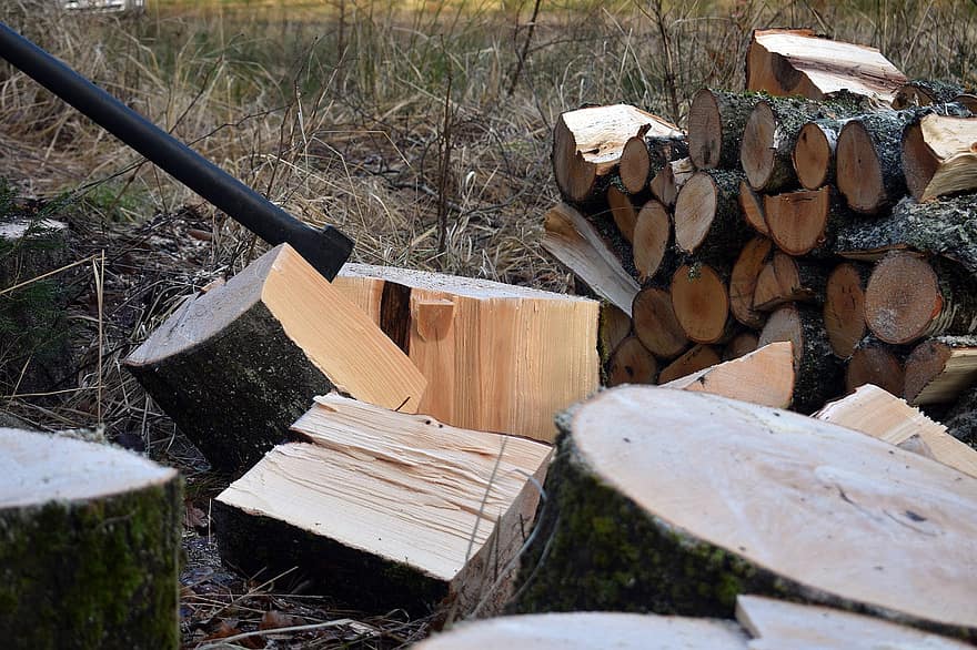 बीच की लकड़ी, जलाऊ लकड़ी, लकड़ी काटना, लकड़हारा, कुल्हाड़ी, वन, प्रकृति, लकड़ी, ढेर, लॉग, लकड़ी उद्योग