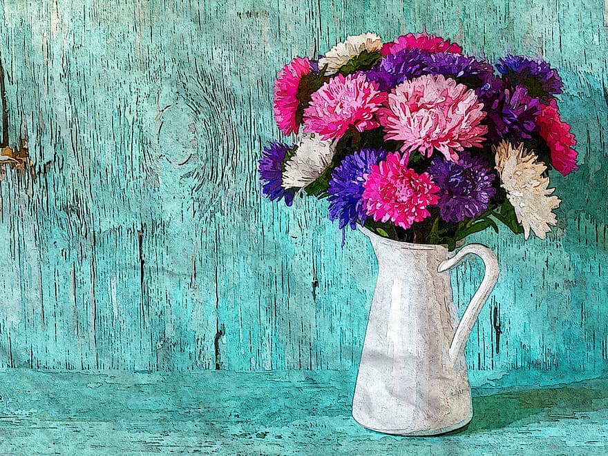 Flower Vase, Indoor, Colorful, Pink, White, Blue, Vintage, Faded, Back, Ground, Background