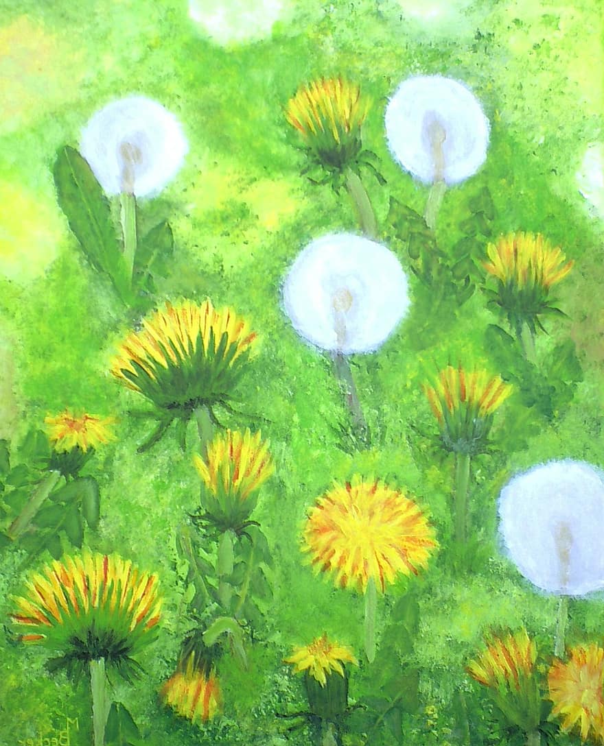 Dandelion, Meadow, Flowers, Painting, Image, Art, Paint, Color, Artistically, Image Painting, Artists