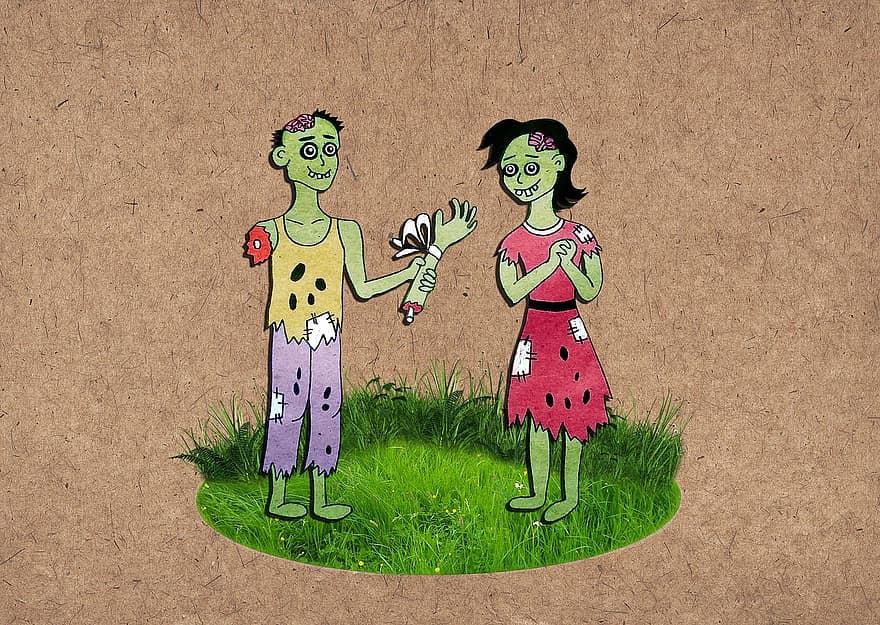 Zombie, Couple, Gift, Characters, Love, Cute, Funny, Heroes, Children's Fairy Tales, Halloween, Baby Illustrations