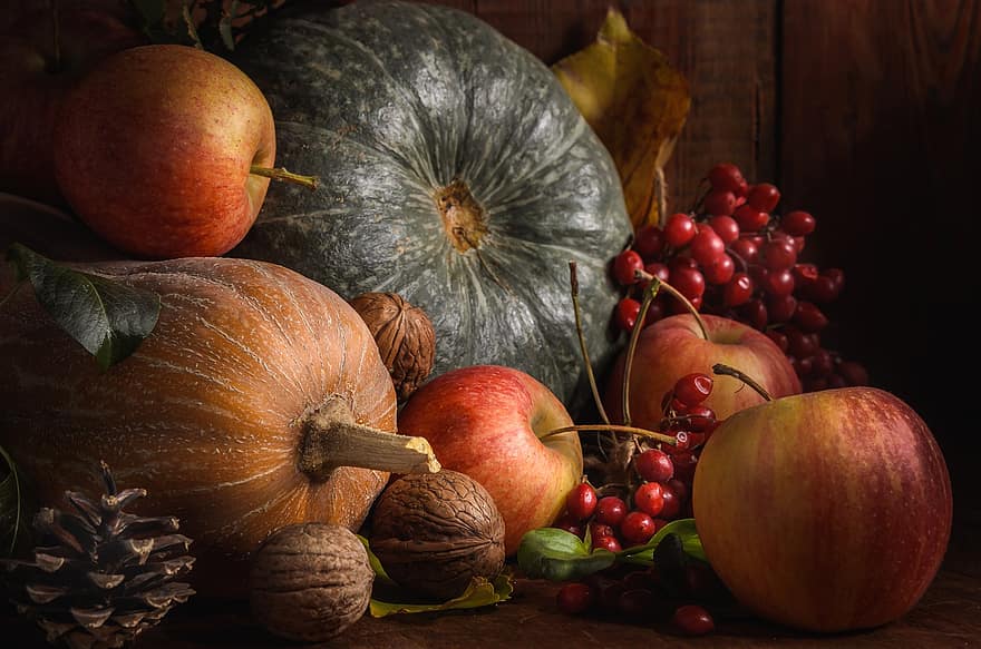 Apples, Pumpkin, Pear, Plum, Nuts, Walnut, Rose Hips, Pitcher, Viburnum, Fruits, Berries