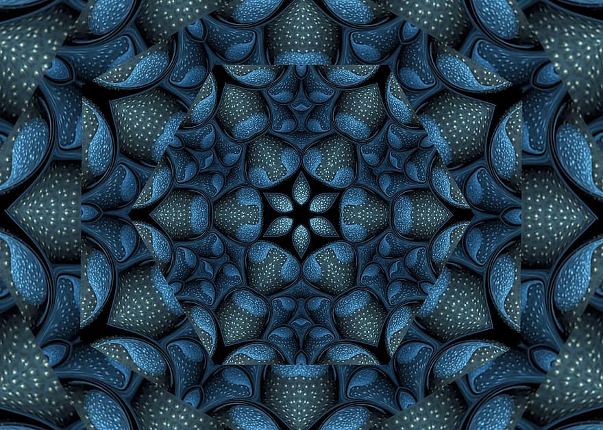 art abstrait, kaléidoscope, rosette, motif floral, fond bleu, texture, Créatif