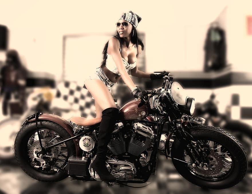 moto, fille, motocycliste, la passion, style, motocyclettes, mécanique, motos anciennes, beauté, charme, émotion