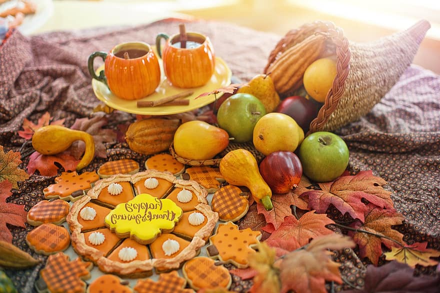 День Подяки, осінь, печиво, гарбузовий пиріг, ріг достатку, падіння, десерт, солодощі