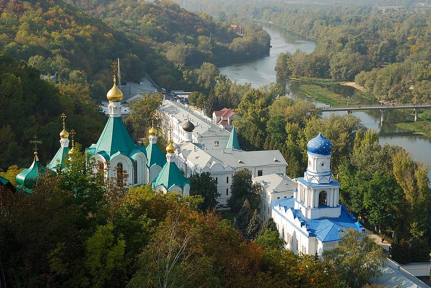 Cathedral, Church, Monastery, Tree, River, View, Orthodox, Travel, Day, Landmark, History