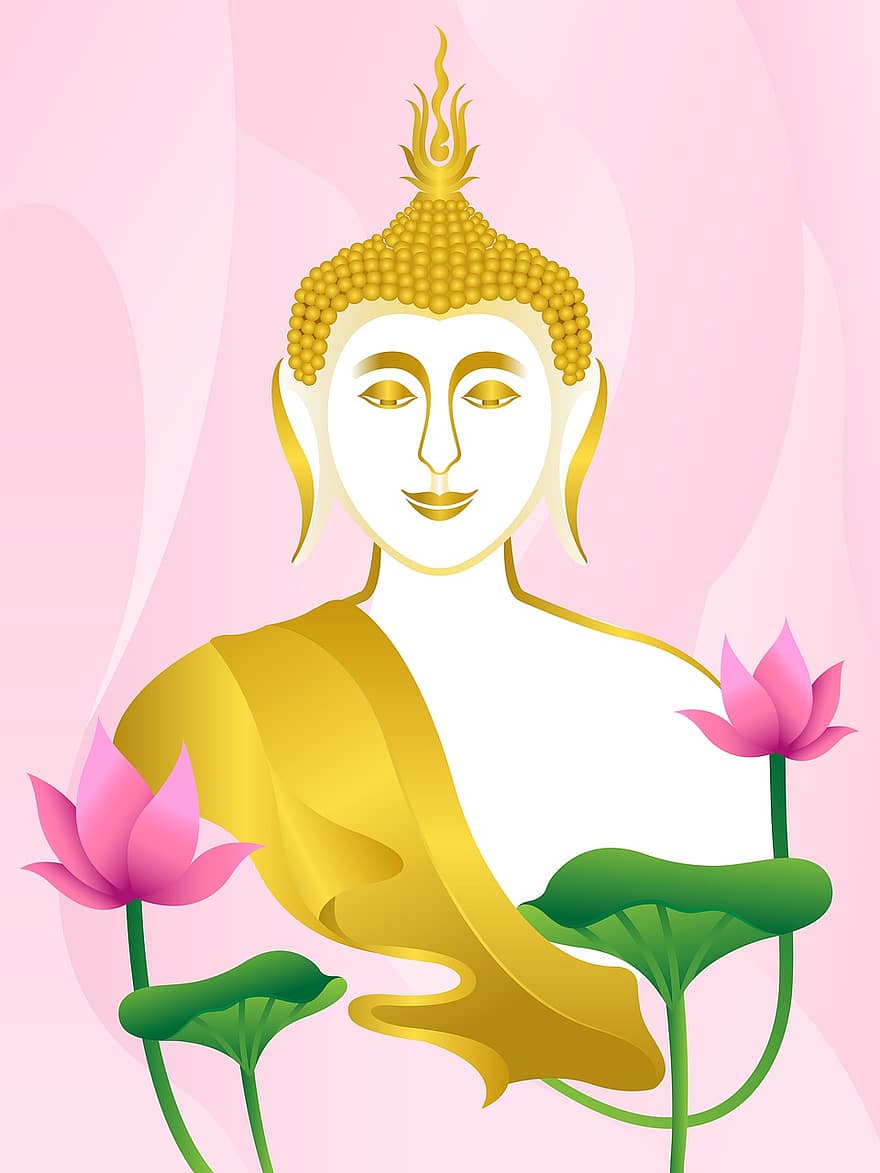 Buda, monje, oro, loto, salir, gautama, siddhartha, señor, ilustración, nirvana, budismo