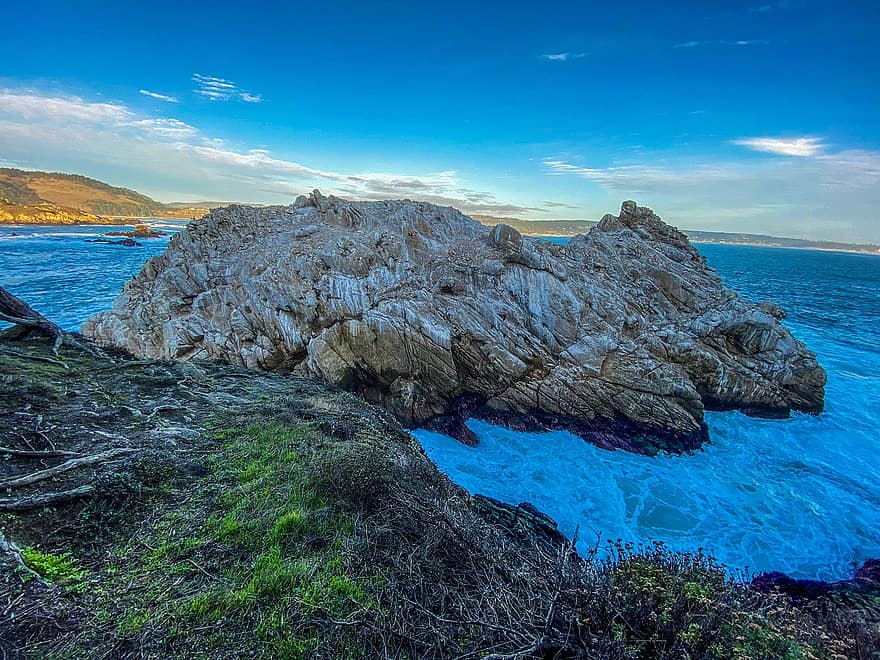 Point Lobos, deniz, Tepe, sahil, Kayalık sahil, okyanus, dalgalar, kayaçlar, kayalık, kıyı şeridi, manzara