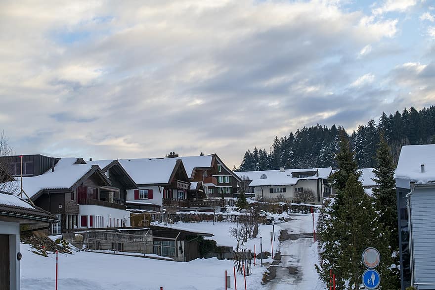 Sveits, vinter, by, landsby