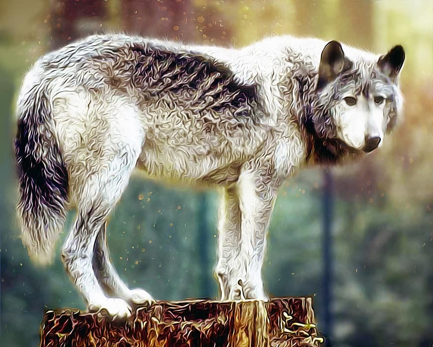 オオカミの絵、狼、野生動物、野生、自然、ペインティング、荒野、狼男