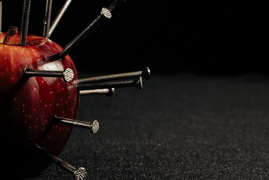 æble, negle, mytologi, tæt på, enkelt objekt, udstyr, metal, stål, sport, baggrunde, makro