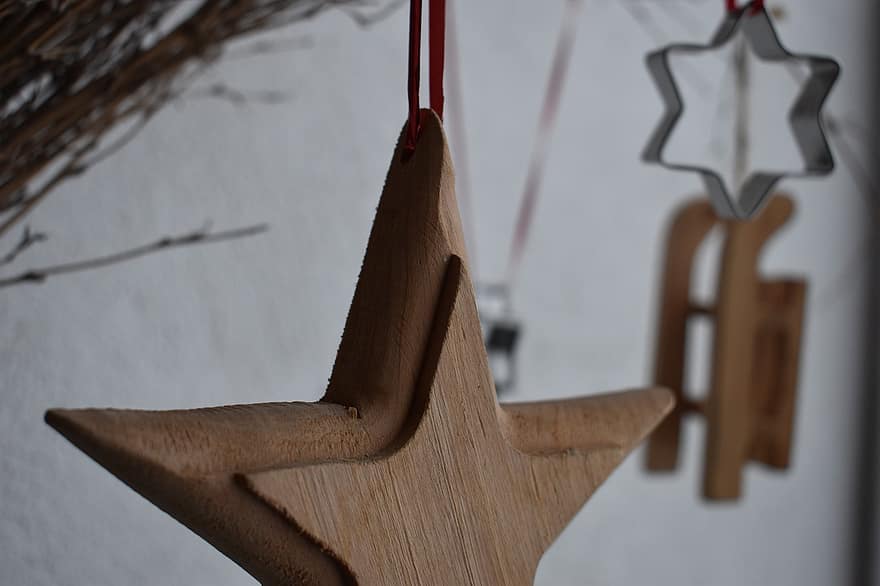 étoile, Noël, décoration, bois