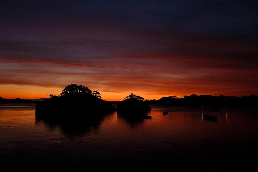 puesta de sol, tranquilo, calma, bote, Oceano, agua, naturaleza, paisaje, nubes, lago, meditación
