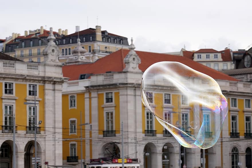 burbuja de jabón, momento, Lisboa, ciudad, iridiscencia