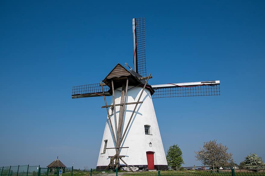 HD обои, ветряная мельница, Каменная ветряная мельница, белая ветряная мельница, Бельгийская ветряная мельница, ветряная энергия, ветровая энергия, лезвия, старое здание, перечисленное здание, исторический