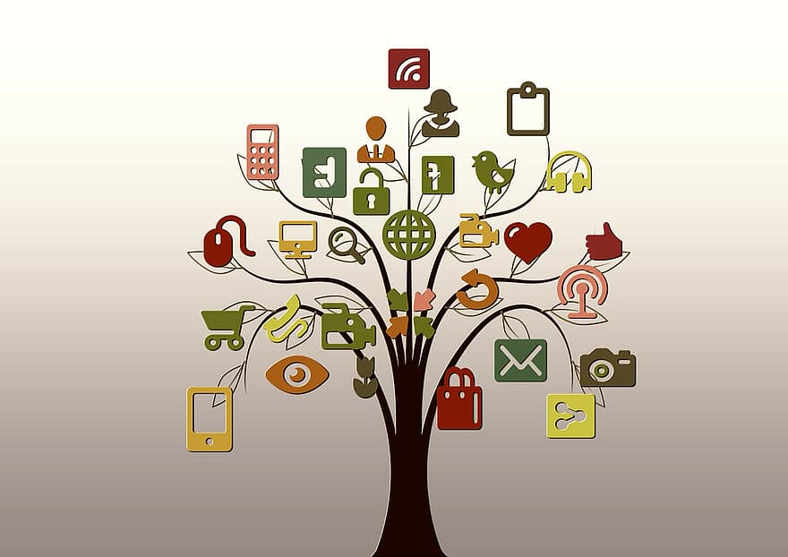drzewo, Struktura, sieci, Internet, sieć, społeczny, sieć społeczna, logo, Facebook, Google, sieć społecznościowa