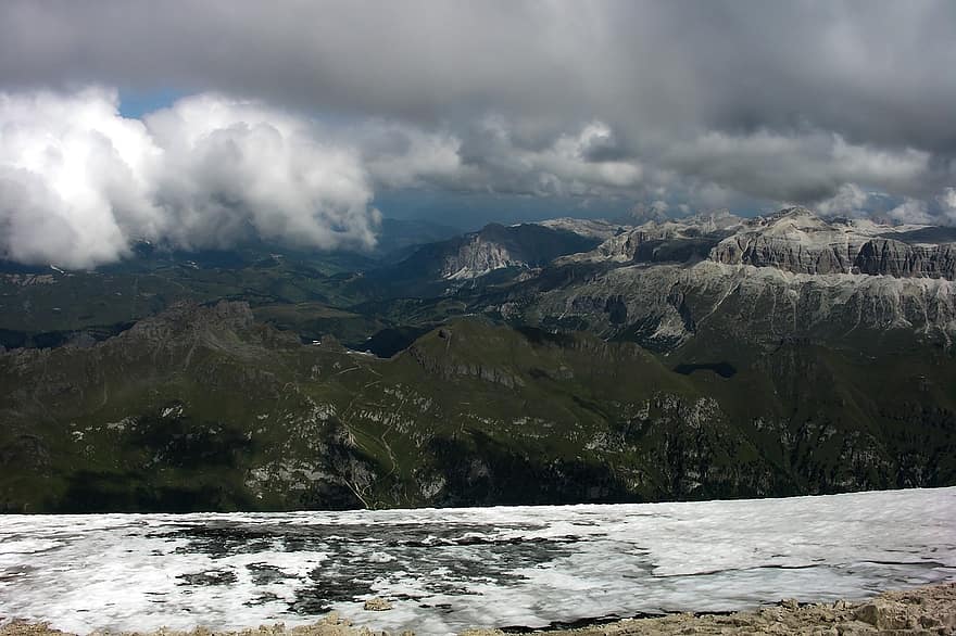 Dolomites, Mountains, Clouds, Nature, mountain, snow, landscape, mountain peak, mountain range, cloud, sky