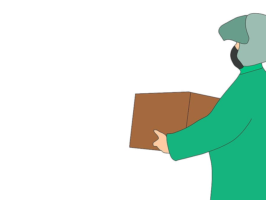 Courier, Delivery, Package, Deliver, Cartoon, Person, Character, 2d, men, illustration, vector