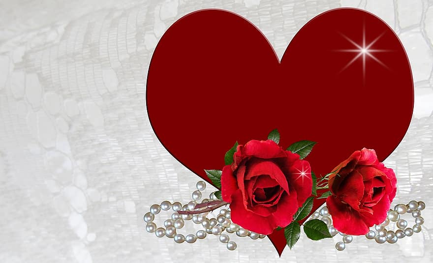 szerető, kártya, rózsák, gyöngy, romantikus, üdvözlet