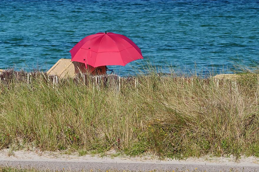 zee, strand, parasol, strandstoel
