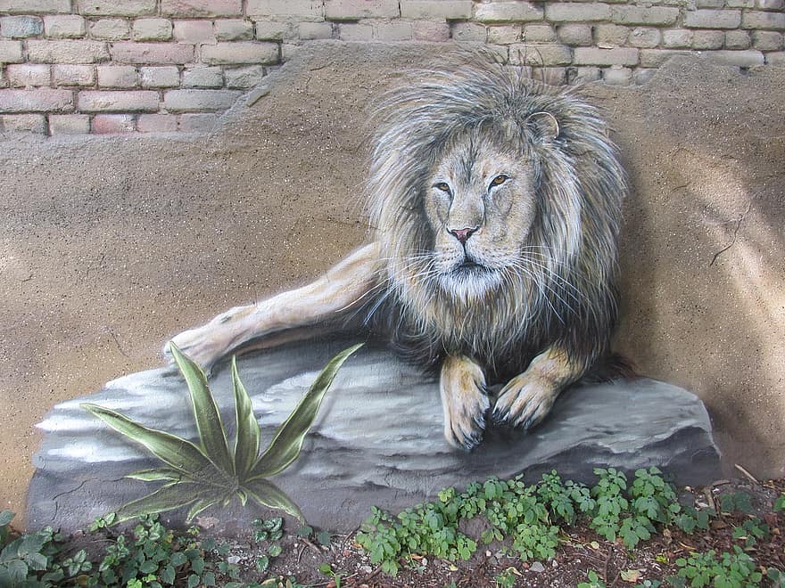 ライオン、ウォールアート、壁、動物園、ベルリン、動物、自然、野生動物の写真、動物の世界、動物公園ベルリン、資本