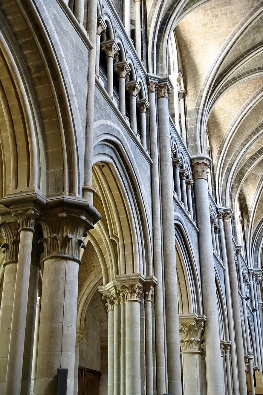 columnas, catedral, arquitectura, interior