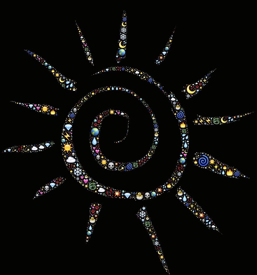 słońce, księżyc, półksiężyc, niebiański, blask, promienny, świecący, emoji, ikony, Natura, symbol