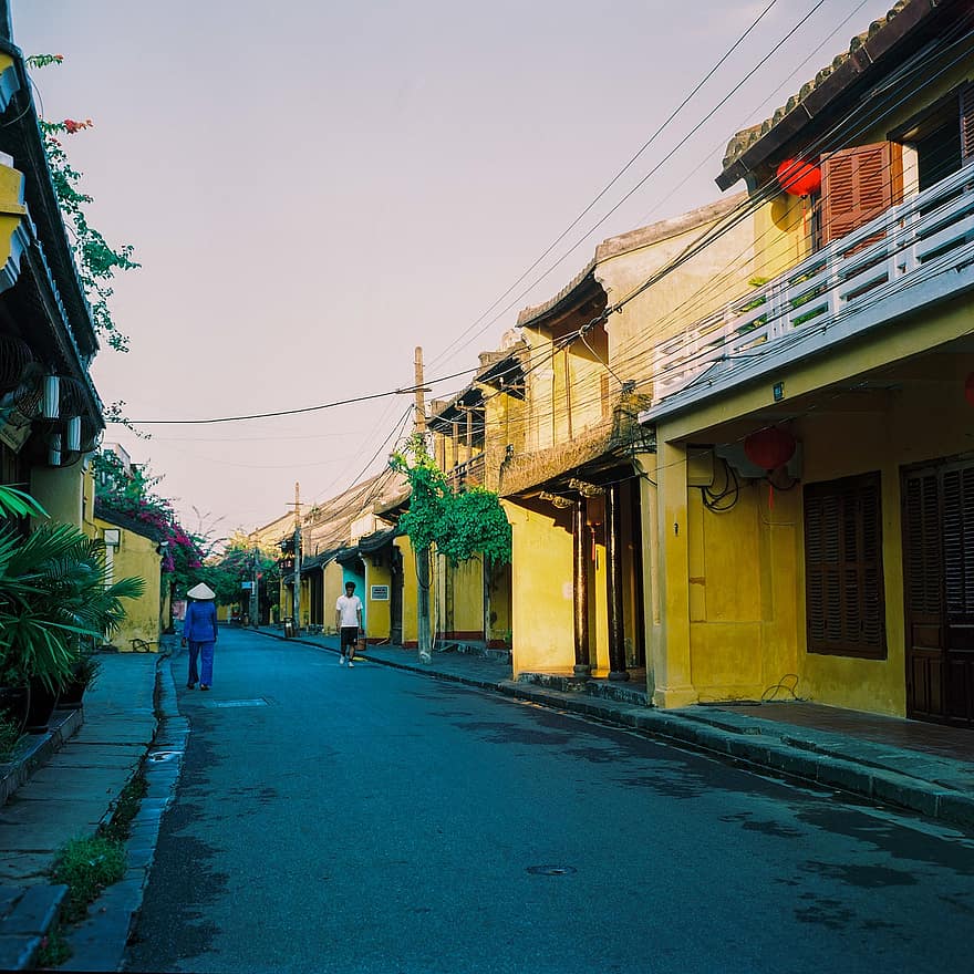 straat, Vietnam, stad-, hội an, da nang, architectuur, reizen, landschap