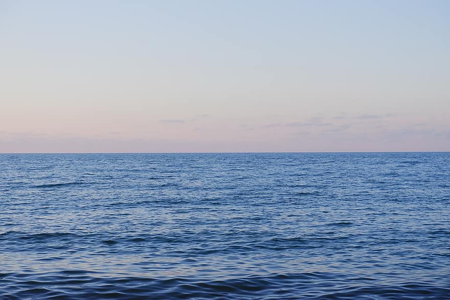 hav, horisont, himmel, solnedgang, ocean, marinemaleri, åbent hav, åbent vand, skumring